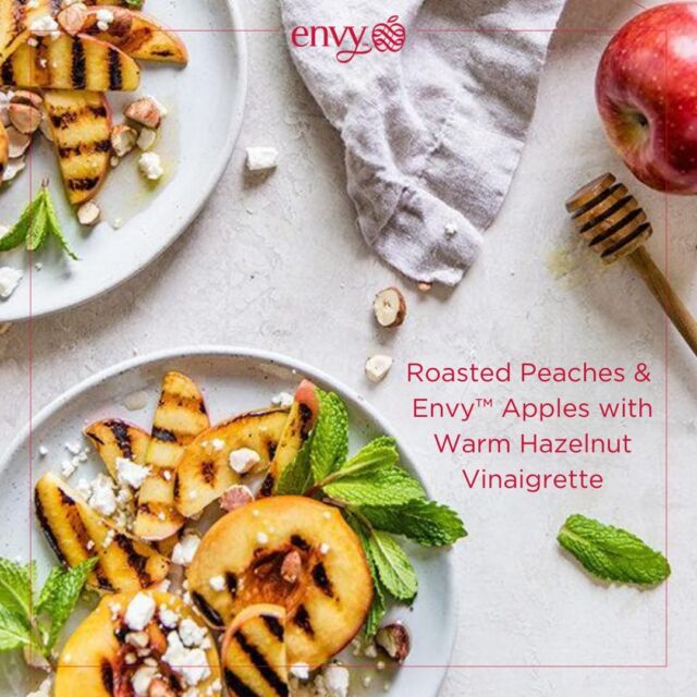 This scrumptious Roasted Peach & Envy™ Apple with Warm Hazelnut Vinaigrette recipe is a sublimely sweet way to celebrate September! 😍